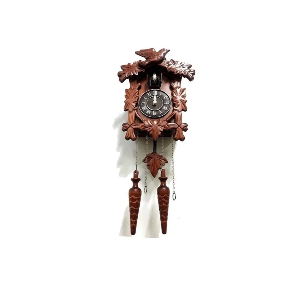 Cuckoo Clock Vintage Large Wooden Wall Clock Handcrafted 13x9.5 Inch Brown